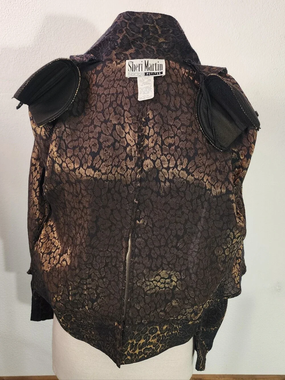 Sheri Martin Jacket Leopard Print Slit Back Button Down Vintage Brown Size 12P
